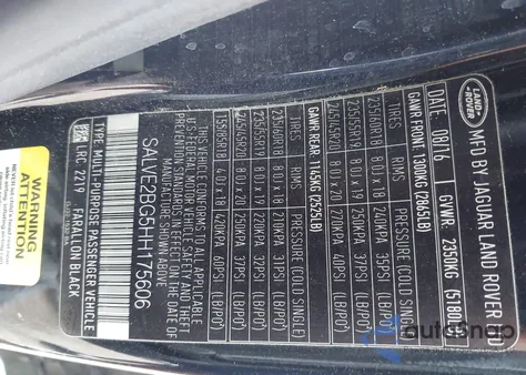 2017 Land Rover Range Rover Evoque Autobiography z USA, uszkodzony, nr VIN SALVE2BG5HH175606